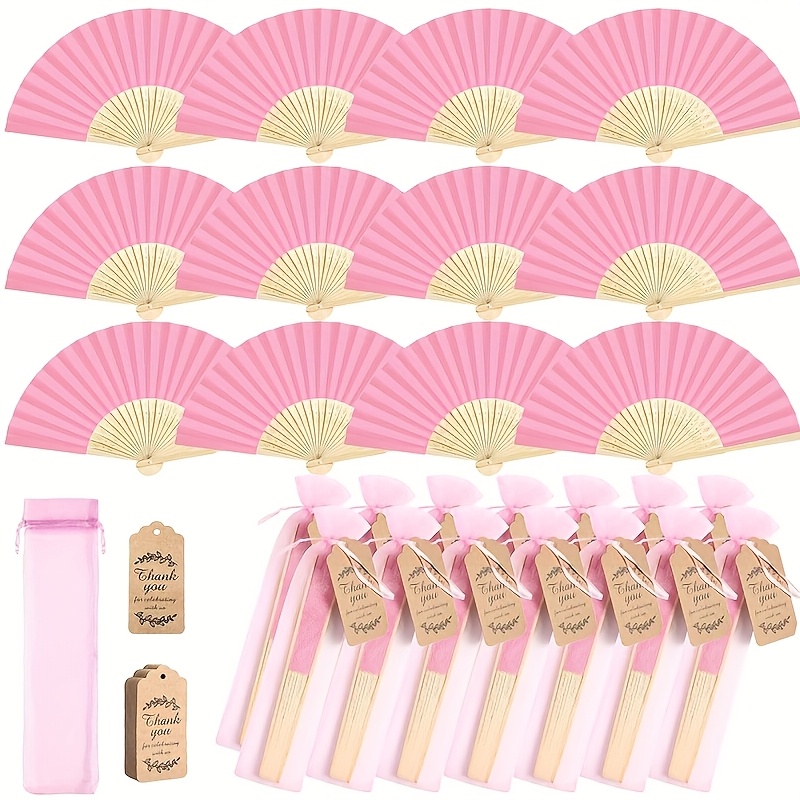 TEMU [Personnalisé] 36pcs/Set, Éventails pliants en bois rose, Cartes de remerciement, , Éventail pliant en bambou pour mariée, Cadeau de d'