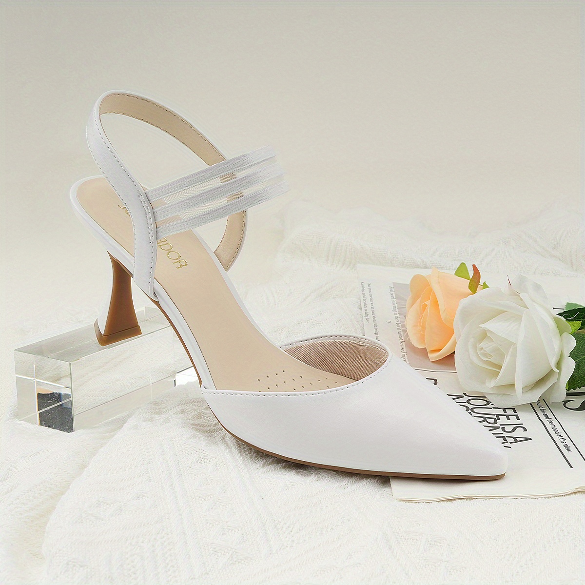 WOkismD Kitten Heels For Women Slingback Pumps Sandals Pointed Toe
