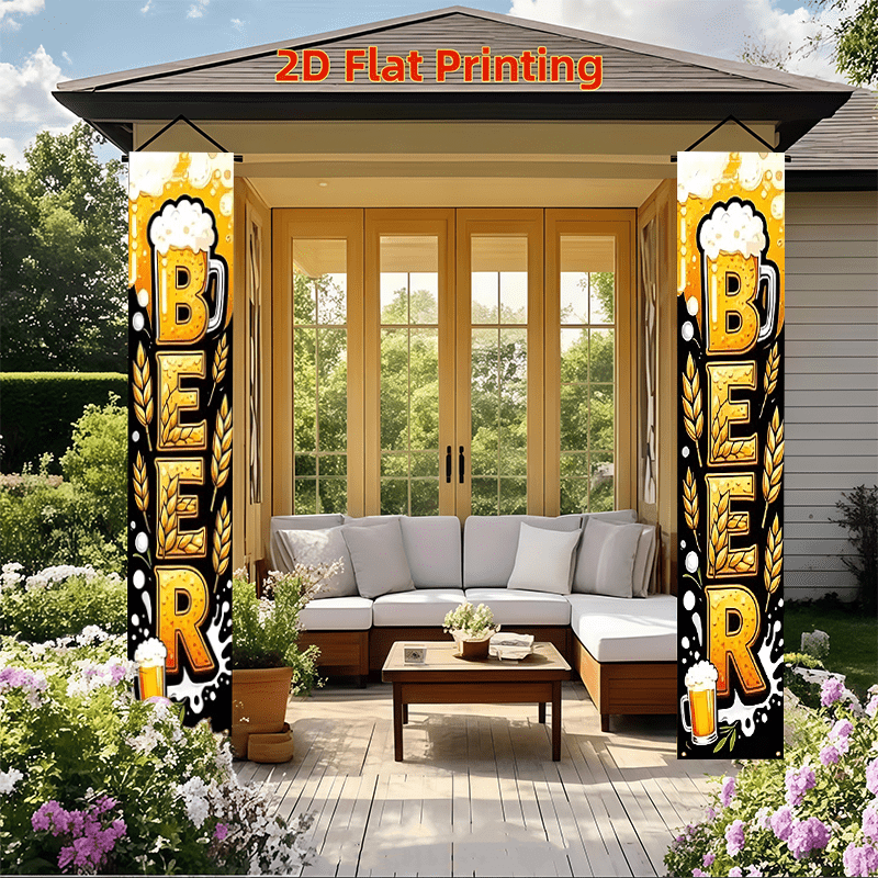 TEMU 2d Flat, A Pair Of 2d Flat Beer-themed Porch Banners, Suitable For Hop , Used For Craft Beer Bar Promotions, Brewery Open House Design Flags 1,