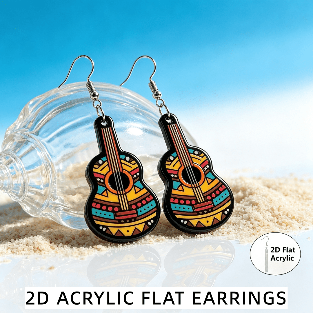 Women's Boho Guitar-Shaped Dangle Earrings with Tribal Patterns