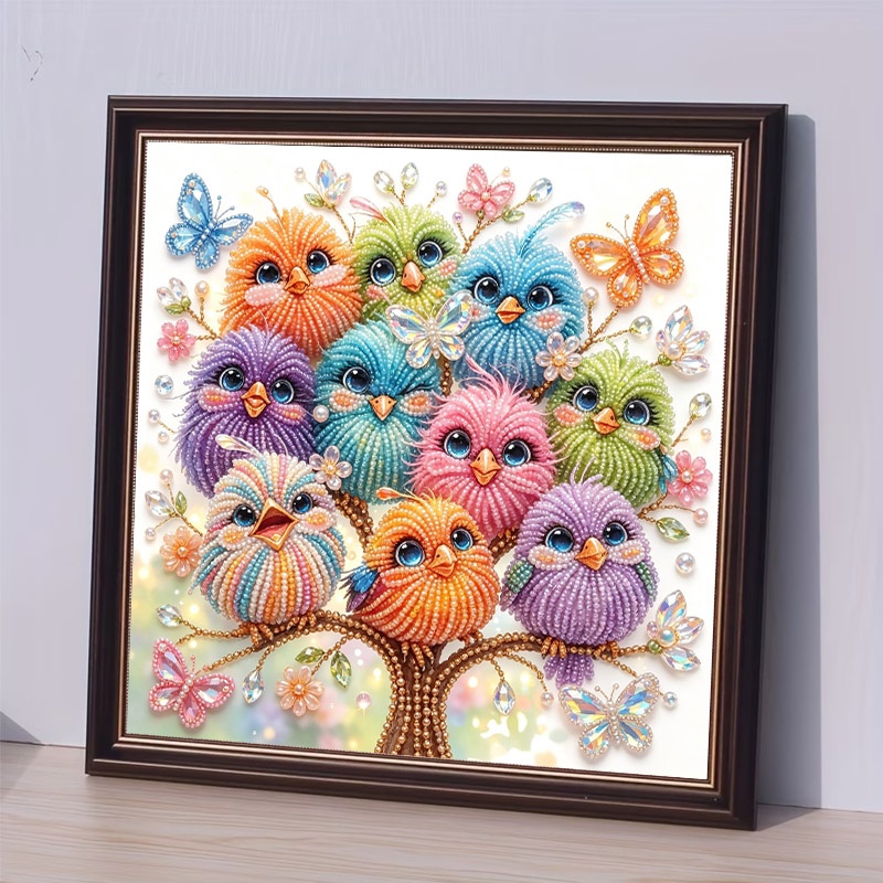 TEMU Fun Diamond Painting Kit, 30x30cm Frameless Vibrant Tree With Fluffy Bird Pattern, Sequin Iridescent , Suitable For Diy Crafts, Home Wall Decor,