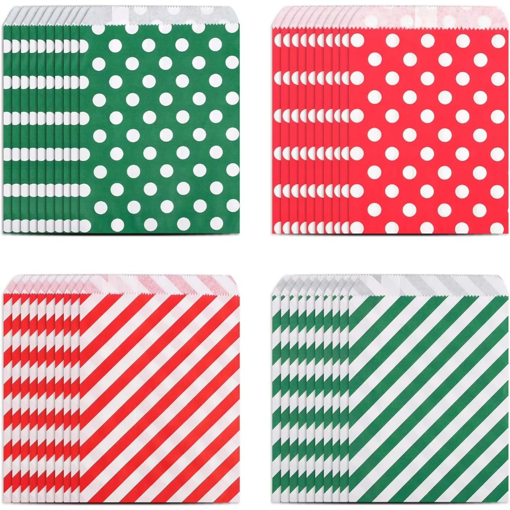 Image of 100pcs Christmas Paper Gift Bags – Red And Party Favor Bags For Wrapping, Event Packaging, Winter Celebration, Small Business Supplies, Seasonal Gift Use