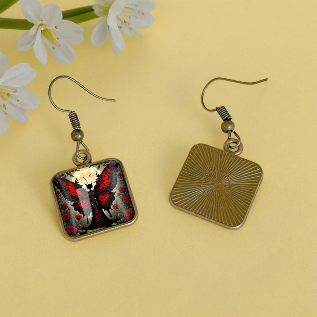 Simple Style Heart Shaped Earrings with Roses and Butterflies