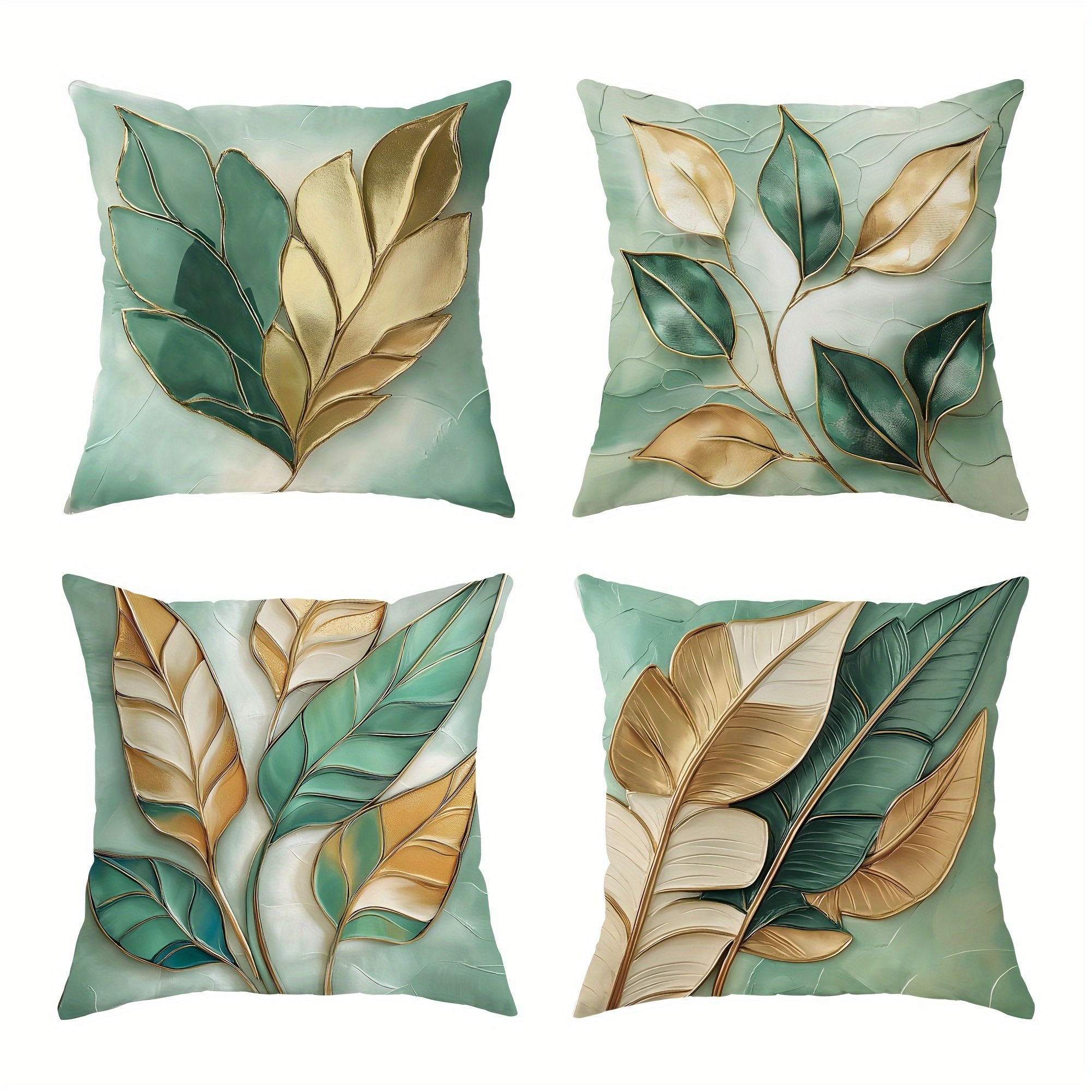 4pcs sage green and golden   design pillow covers soft polyester double sided print zippered machine washable ideal for living room or bedroom decor no insert included decorative pillows Product details 0