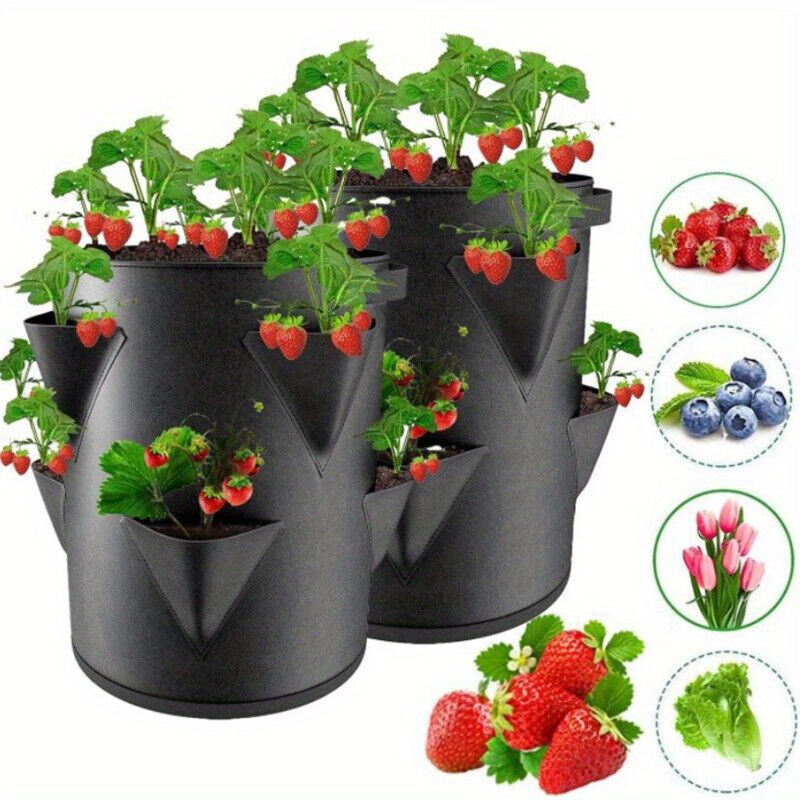 TEMU 2pcs 7 Gallons Strawberry Planter Grow Bags Fruit Vegetable Growing Bag 6 Holes