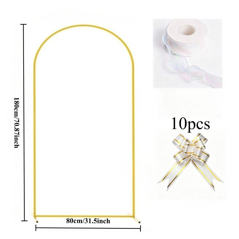 TEMU 1pc Arch + 1pc White- Ribbon + 10pcs White Bows, Stand Party Decoration Set, Can Hang Flower Tulle Drapes, Essential Decorative Arch For Various