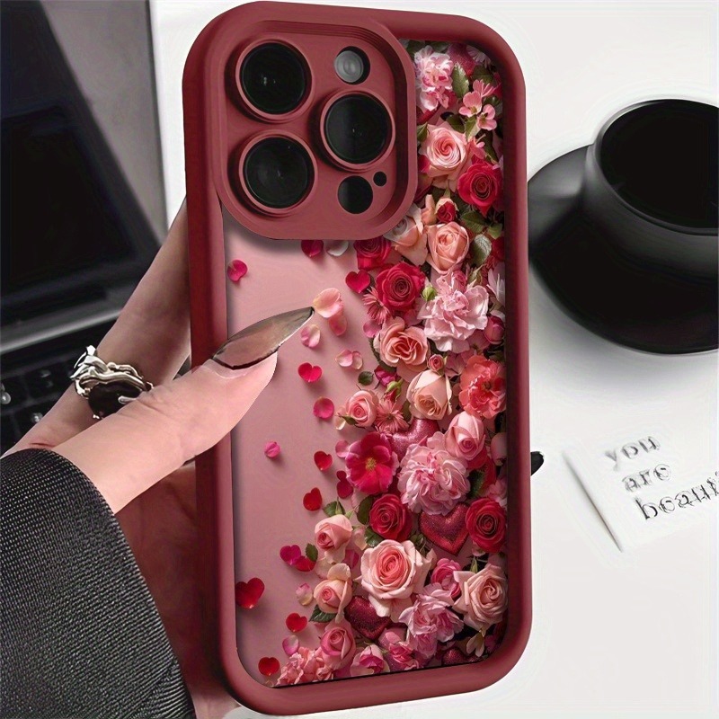 E-shop Handyhülle: Schutzhülle mit hohem Rand Rosenmuster, weiche Schutzhülle. Geeignet für iPhone 17/16/15/14/13/12/11/7/8/SE/Plus/Pro Max/X/XS/XS
