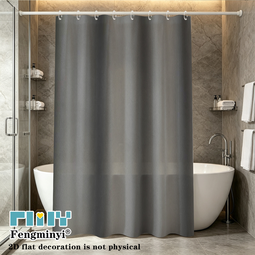 TEMU 2d Flat, 2d Flat, 2d Curtain 1pc, Modern Premium Pure Gray, Privacy, Gray Opening Exquisite Time, Bathroom Decor Curtain, Includes Hook,