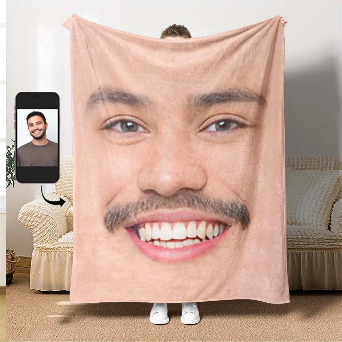 E-shop Personalisierte Flanelldecke mit Foto - Weiche, gemütliche Ganzjahres-Decke mit Ihrem Gesicht/Design, moderne Wohnaccessoire-Geschenk für