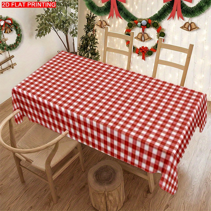TEMU 1pc Tablecloth Soft Fashion Red And White Checkered Cover, Aesthetic Durable And Versatile, Machine Washable And Easy To Clean, , Suitable For