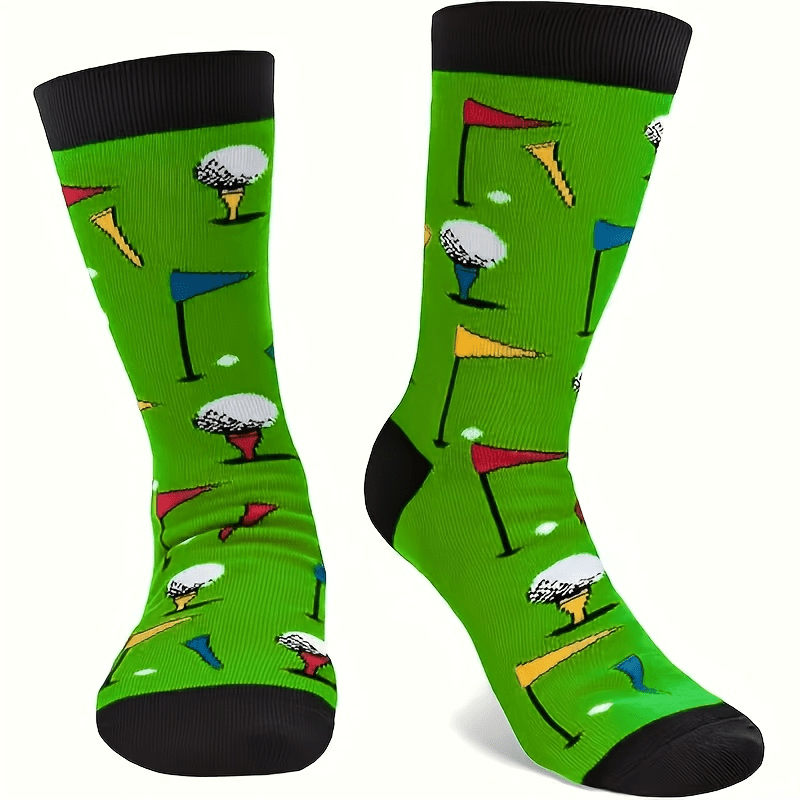 TEMU 1 Pair Medium Tube Socks, Golf Main Picture Trend Fashion Creative Sole Letters Suitable For Gifts High-value Socks, Spring And Autumn Thin
