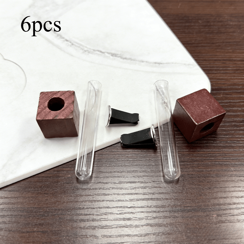 Image of 6pcs/2-set Solid Wood Car Air Vent Flower Holder, Aromatherapy Decorative Small Vase, Indoor Decoration, Car Air Vent Flower Holder, Creative Aromatherapy Bottle, Holiday Gift