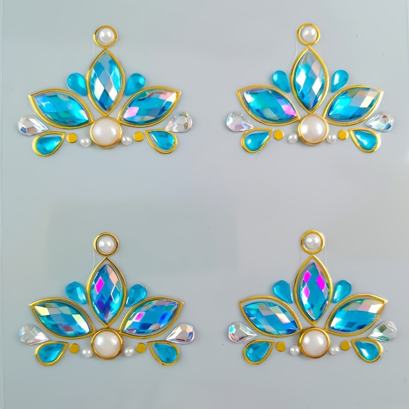 Image of 4pcs Ancient Style Colorful Painting Forehead Stickers With Rhinestones For Diy Journaling And Holiday Gifts