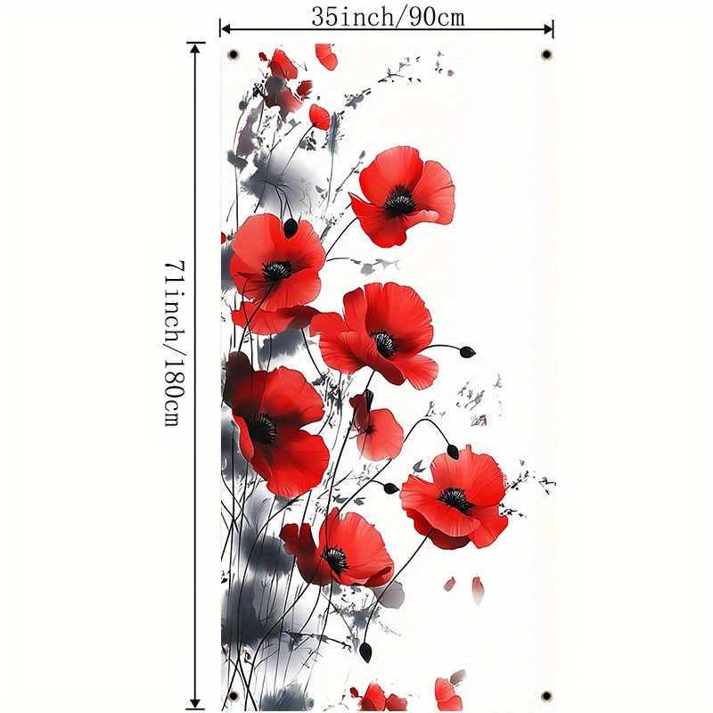 TEMU Banner de Porte 2D, 1pc Bannière de Couverture de Porte Fleur de Coquelicot Rouge, Polyester, Facile à Accrocher, Durable & Polyvalent , Fête,