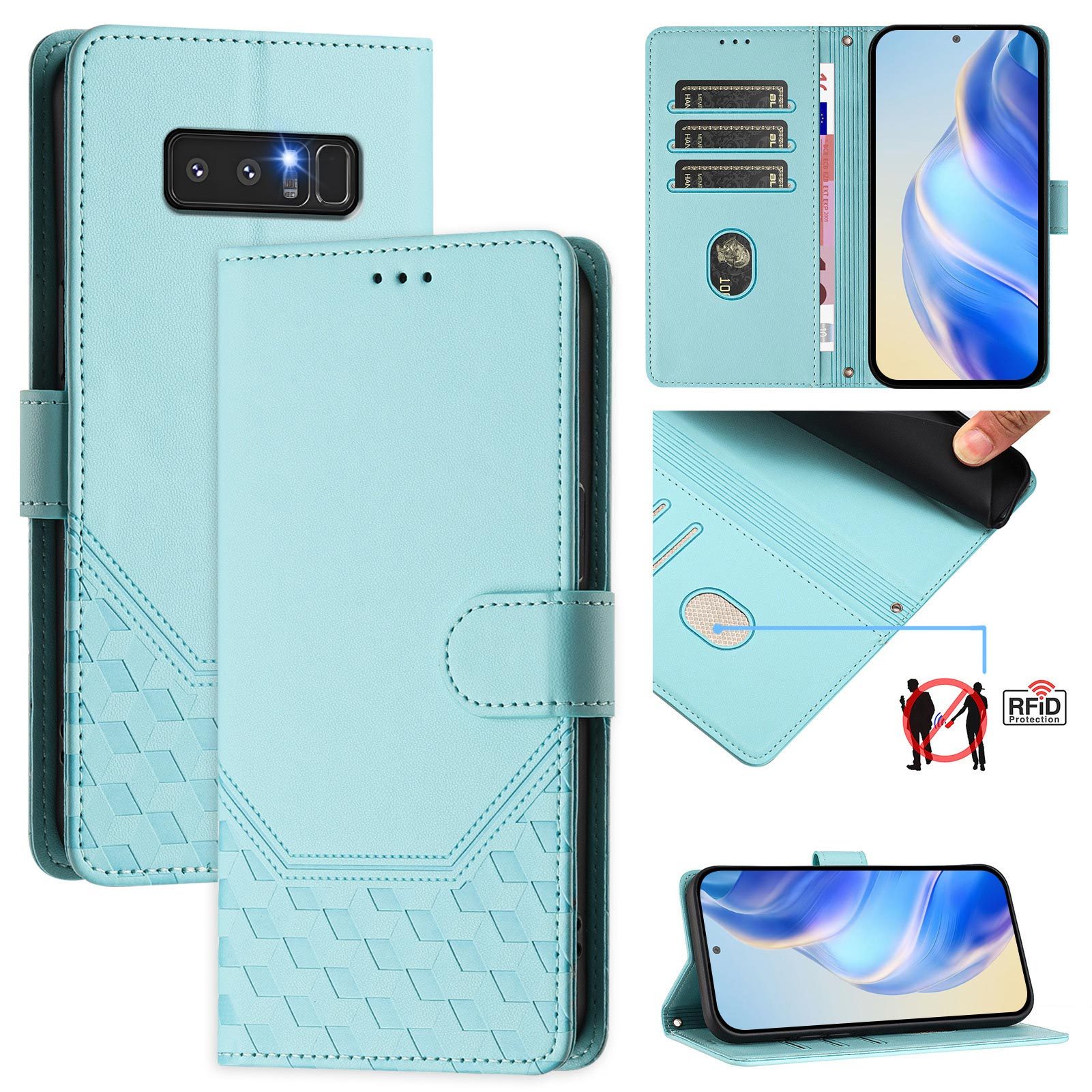 phone case suitable for samsung galaxy note 8 synthetic leather phone case with lanyard 4 slot wallet case honeycomb embossed pattern with     suitable for men and women
