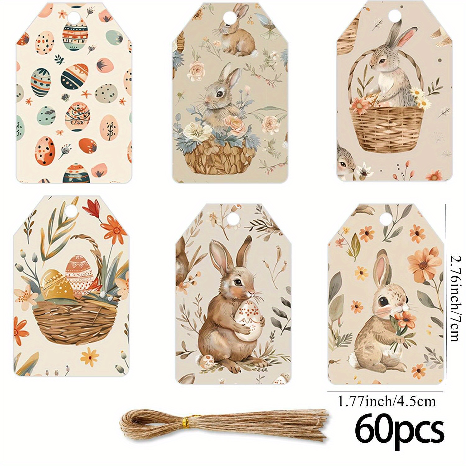 Image of 60pcs Of Vintage Rabbit And Egg Paper Tags For Hanging, Decorating And Wrapping Gifts For A Easter Celebration.