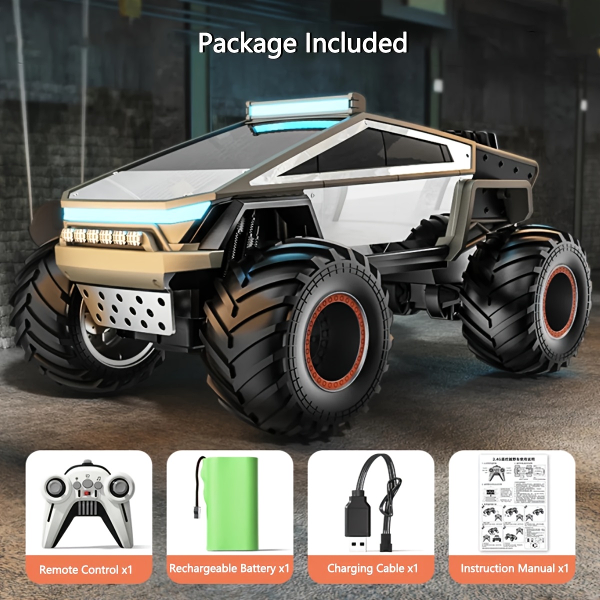 TEMU Alloy Truck Toy With Led Lights And Music | 4wd Off-road Vehicle For Teens, 2.4ghz , Durable Metal Structure, Usb Rechargeable, Perfect Gift For