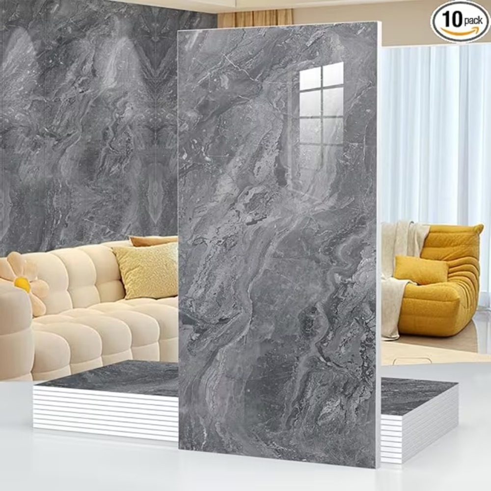 10pcs 30x60cm Marble Effect Wall Stickers, Self-adhesive Tile Decals With Aluminum Coated Backing