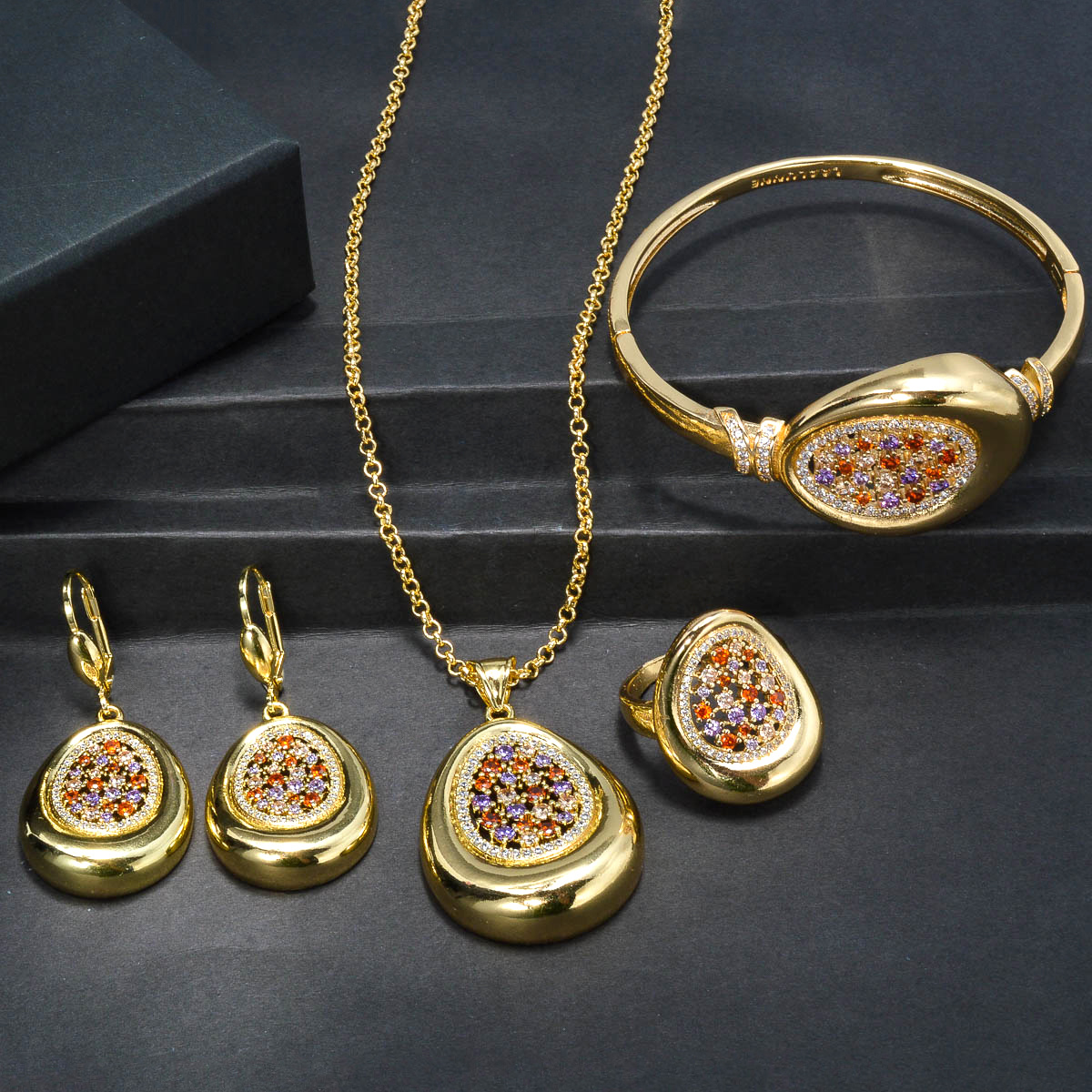 Colorful Bling Zirconia Jewelry Set Middle Eastern Bohemian Style