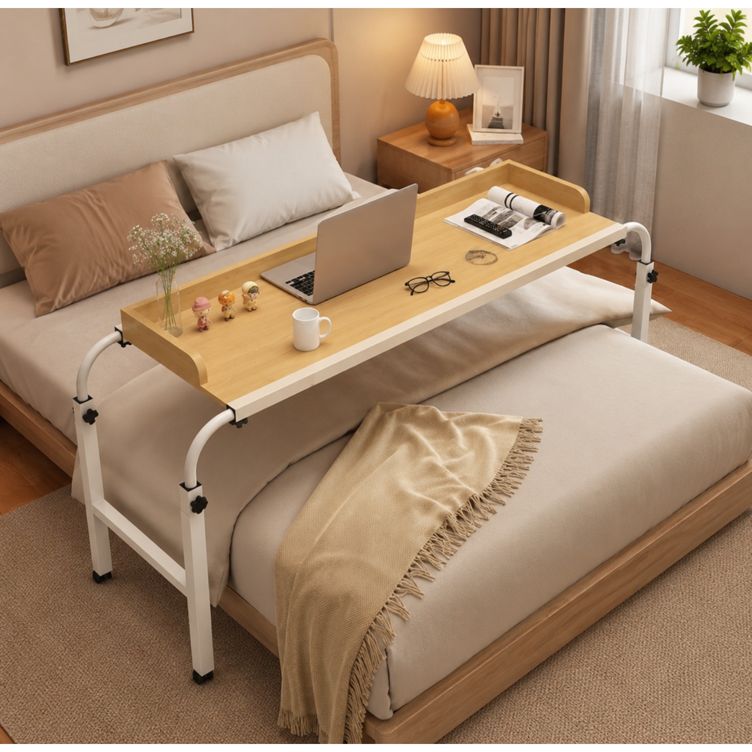 Image of Overbed Table With Wheels, Bed Table, Nursing Bed Table, H-shaped Structure, Which Distributes Pressure Evenly120*40cm/baffle Type(suitable For Beds 2 Meters)