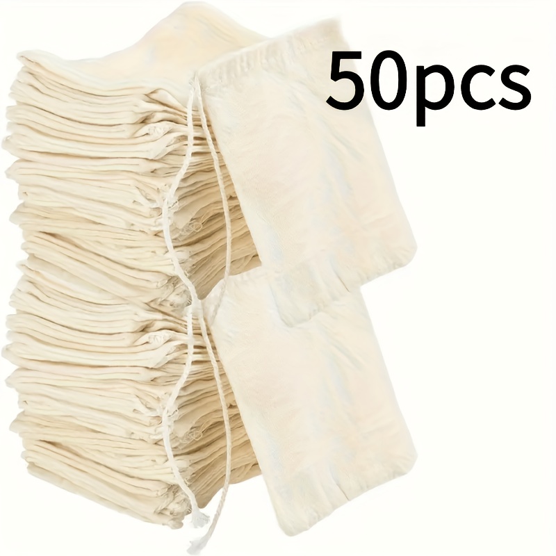 E-shop Geschenk für Sie/Ihn 50 Natürliche Beige/Weiße Leinen-Kordelzugbeutel Großpackung - Robuste Stoffaufbewahrungsbeutel mit sicherem Verschluss,