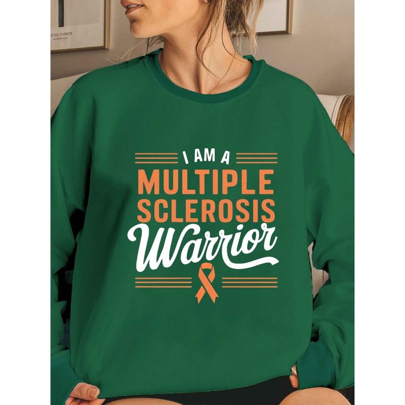 

I Multiple Sclerosis Warrior Sweatshirt, Gray Crew Neck Casual Women's Top For Fall & Spring, Polyester Knit, , Machine Washable, Fall Clothing | Crew Neck Top | Fabric