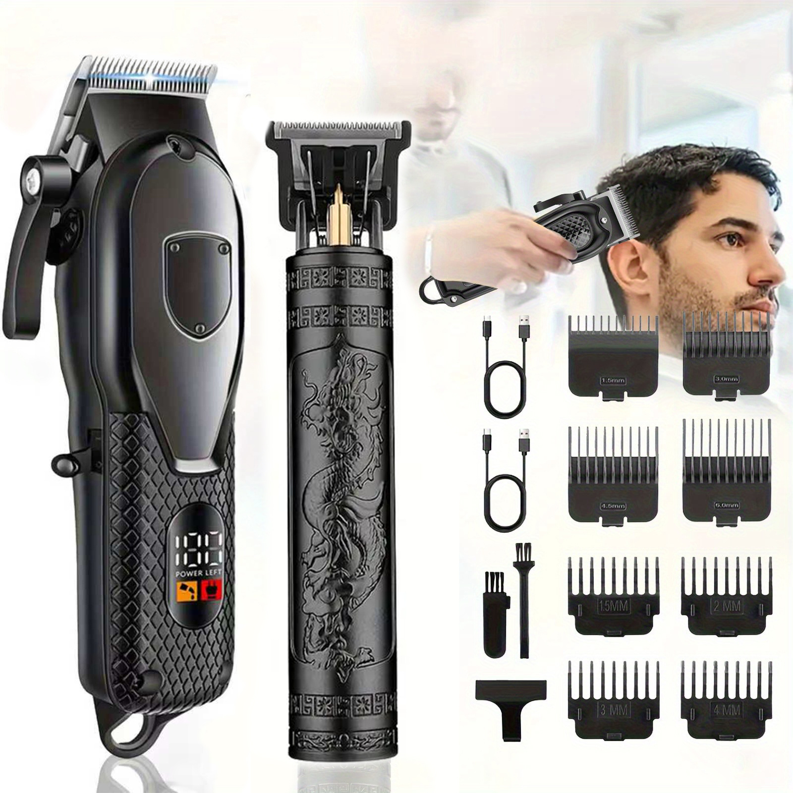 TEMU 2pcs/ 1pc , Professional Electric Hair Clipper Set Home Haircut Kit, Compact Clipper, Stylish Trimmer, Power, Grooming Kit, Suitable For Car, ,