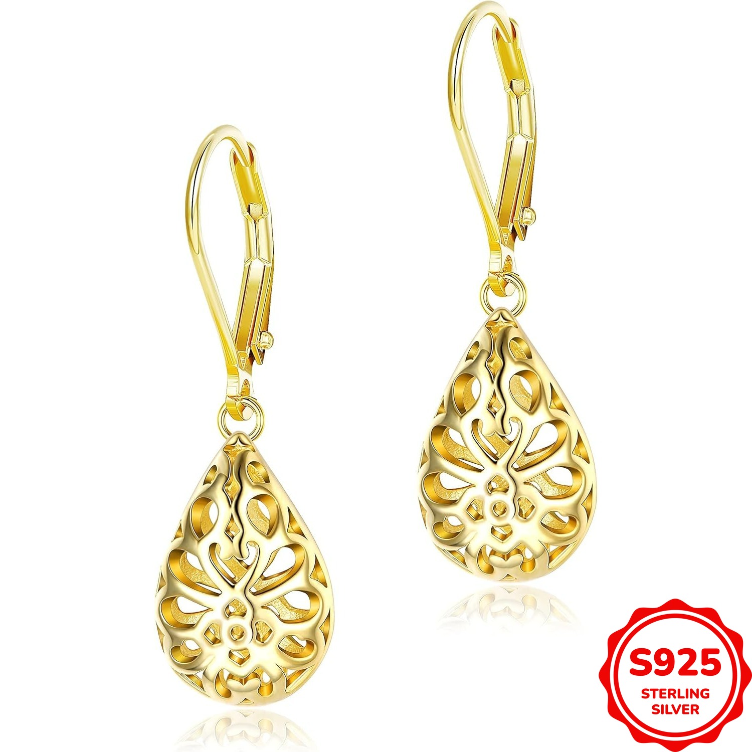 1pair S925 Sterling Silver Teardrop Earrings For Women Teardrop Dangle Drop Leverback Earrings 2.5g/0.09oz