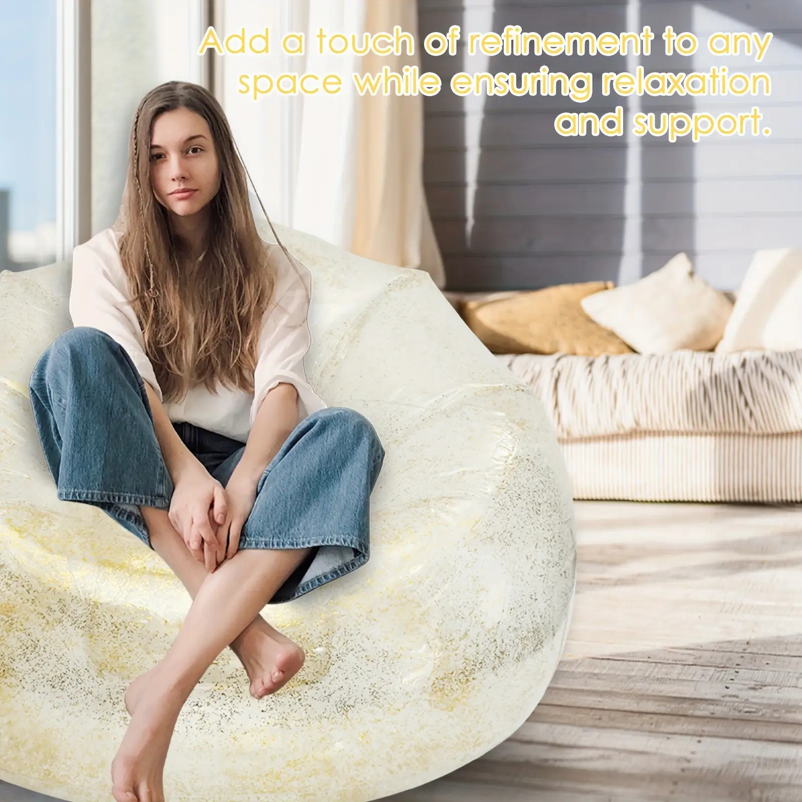 Heavy-Duty Foldable Inflatable Sofa Chair - Extra-Large Suitable for Camping, Beach & Use, No Assembly Required, Thickened Backrest with High-Elasticity Load-Bearing Frame, Space-Saving Anti-Scratch for Small Spaces, Modern Lounge