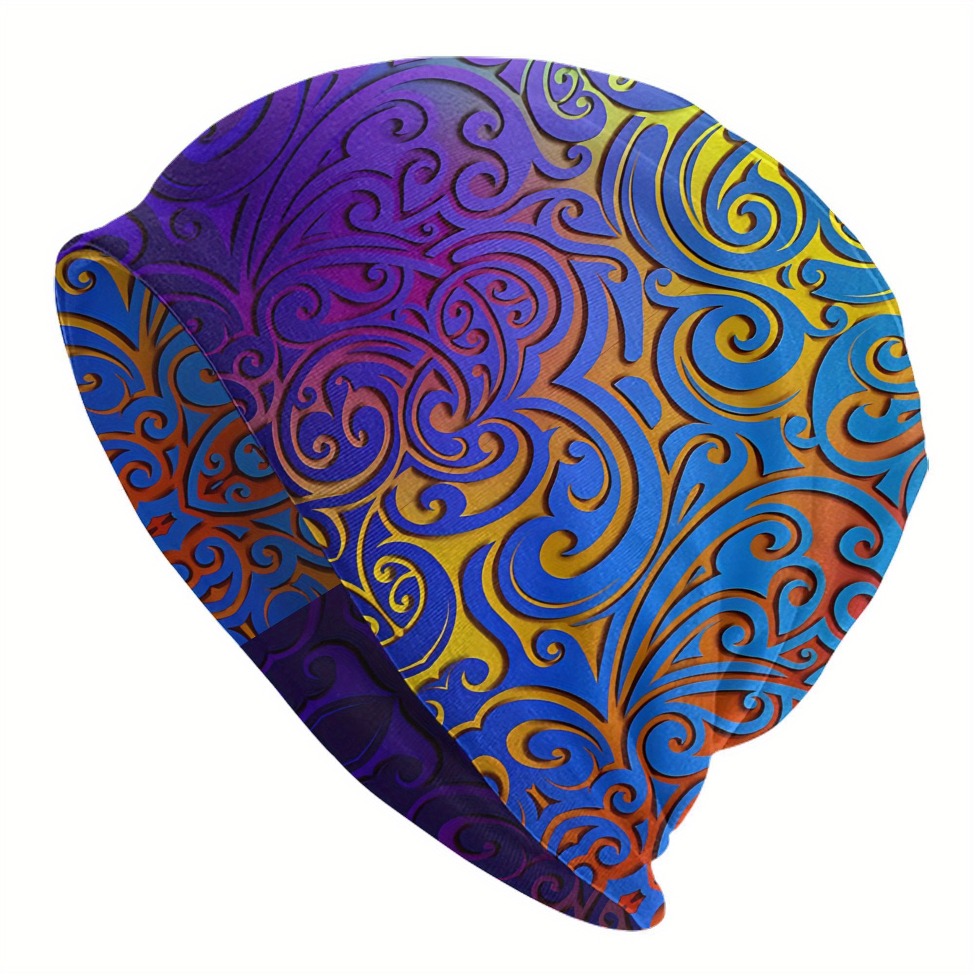 TEMU 1pc Māori Inspired Skullies Beanie - Fashionable Knitted Polyester Hat With Elastane, Headwear