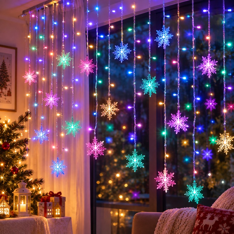 TEMU Guirlande Lumineuse de Noël de Piliers de Glace de Neige Alimentée de 4 Mètres, Guirlande d'Étoiles pour une Ambiance Festive, Guirlande de