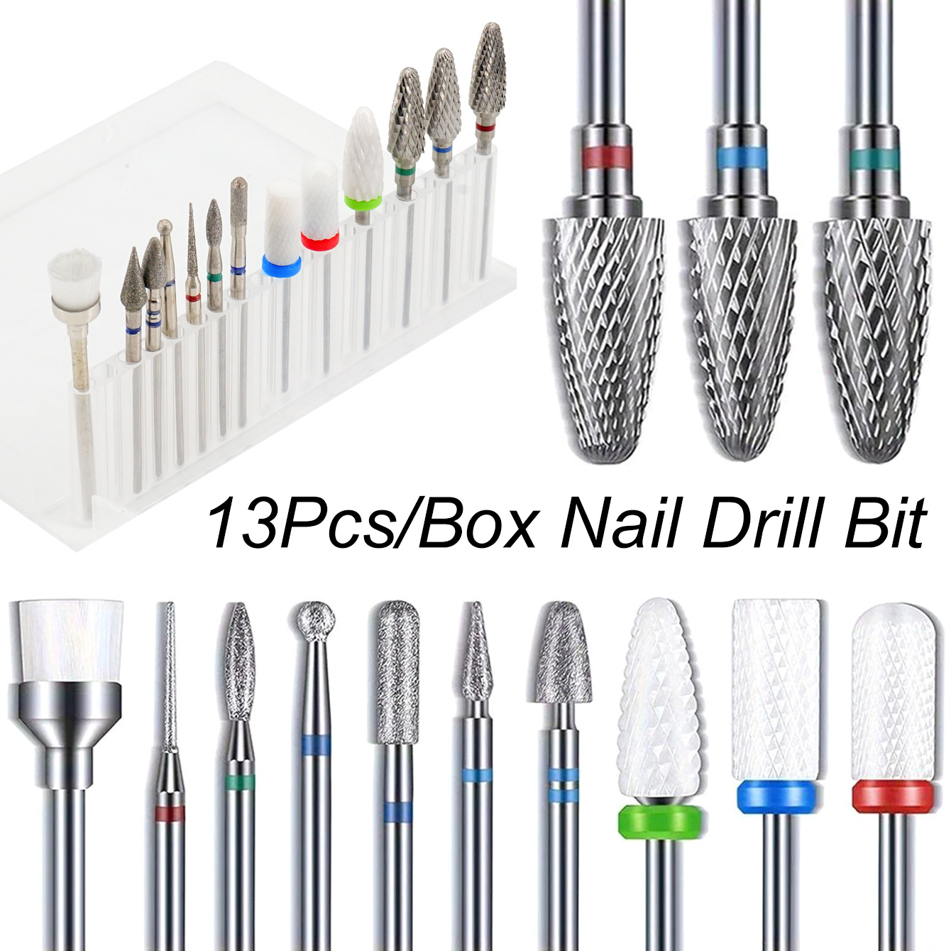 Image of 13pcs/box Professional 3/32"ceramic Nail Drill Bit Set Electric Manicure Nail File Bit For Acrylic Gel Nails And Cuticles Manicure Tools Accessories