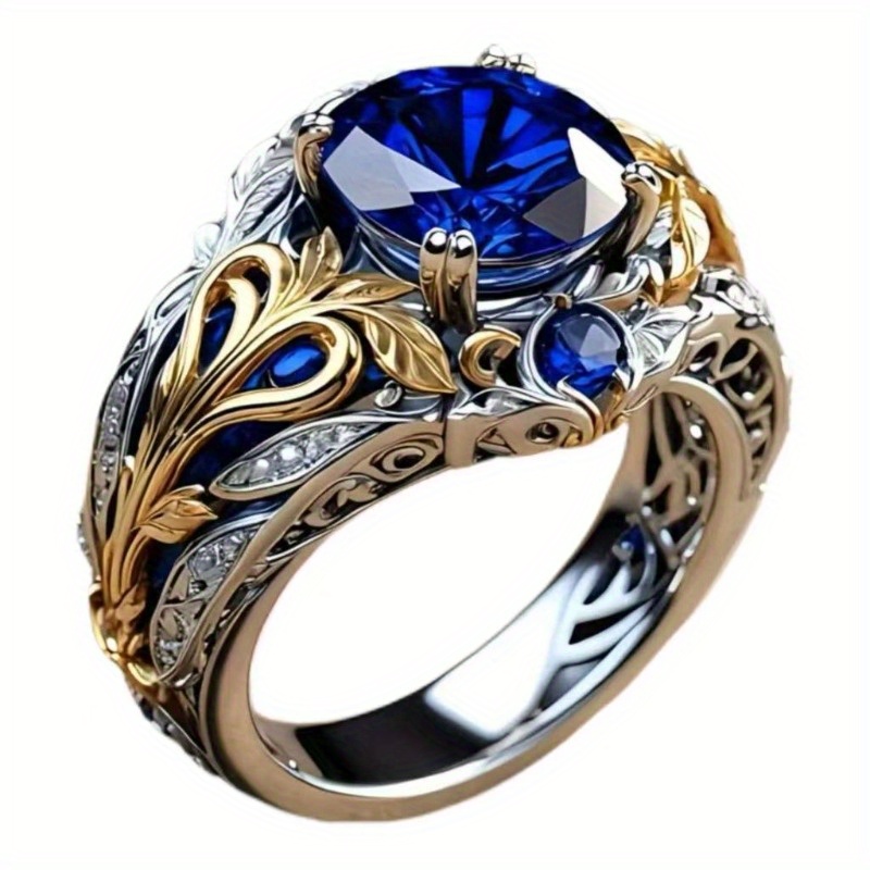 TEMU 925 Silver Ring Set With Synthetic Synthetic Synthetic Sapphire, Vintage Style Jewelry, Domineering Men's And Women's Rings, Suitable For Daily