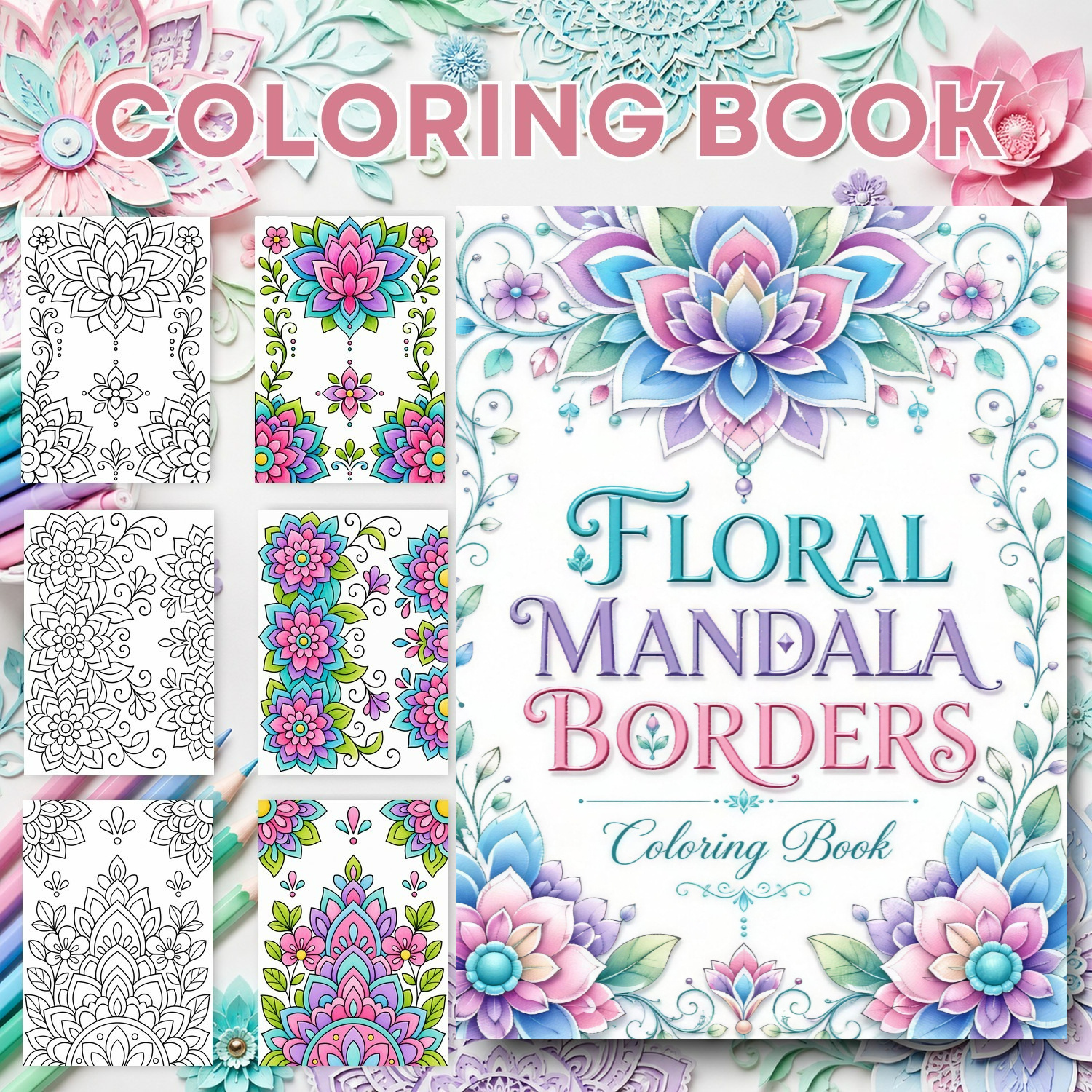 TEMU A Floral Mandala Coloring Book With Lotus Border And Thick Line Mandala Patterns, Suitable For Christmas, Autumn, And Fall. A Relaxing And