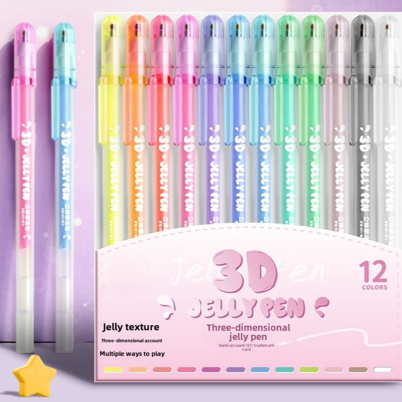 

12pcs Stylo Gelée 3d Stylo de Contour Fluorescent pour Journal Manuscrit Spécial