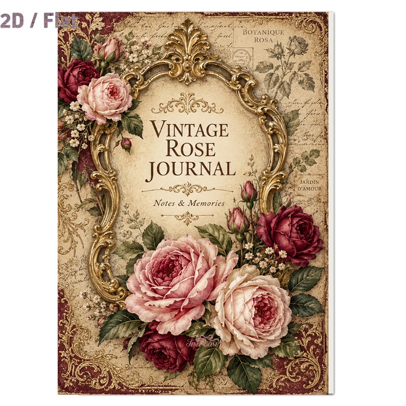 TEMU Junk Journal A5 Scrapbook Notebook, 96 Pages No Repeating Patterns, Ornate Mirror Frame Keepsake, Semi-hard Journal For Collage, Card Making &