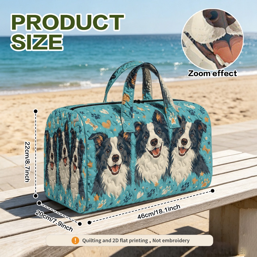 TEMU 1pc Ridesay Women' Border Collie Print Quilted Tote Bag - Suitable For Shopping, Beach & Travel, Spacious Carry-on Handheld Bag With , Machine