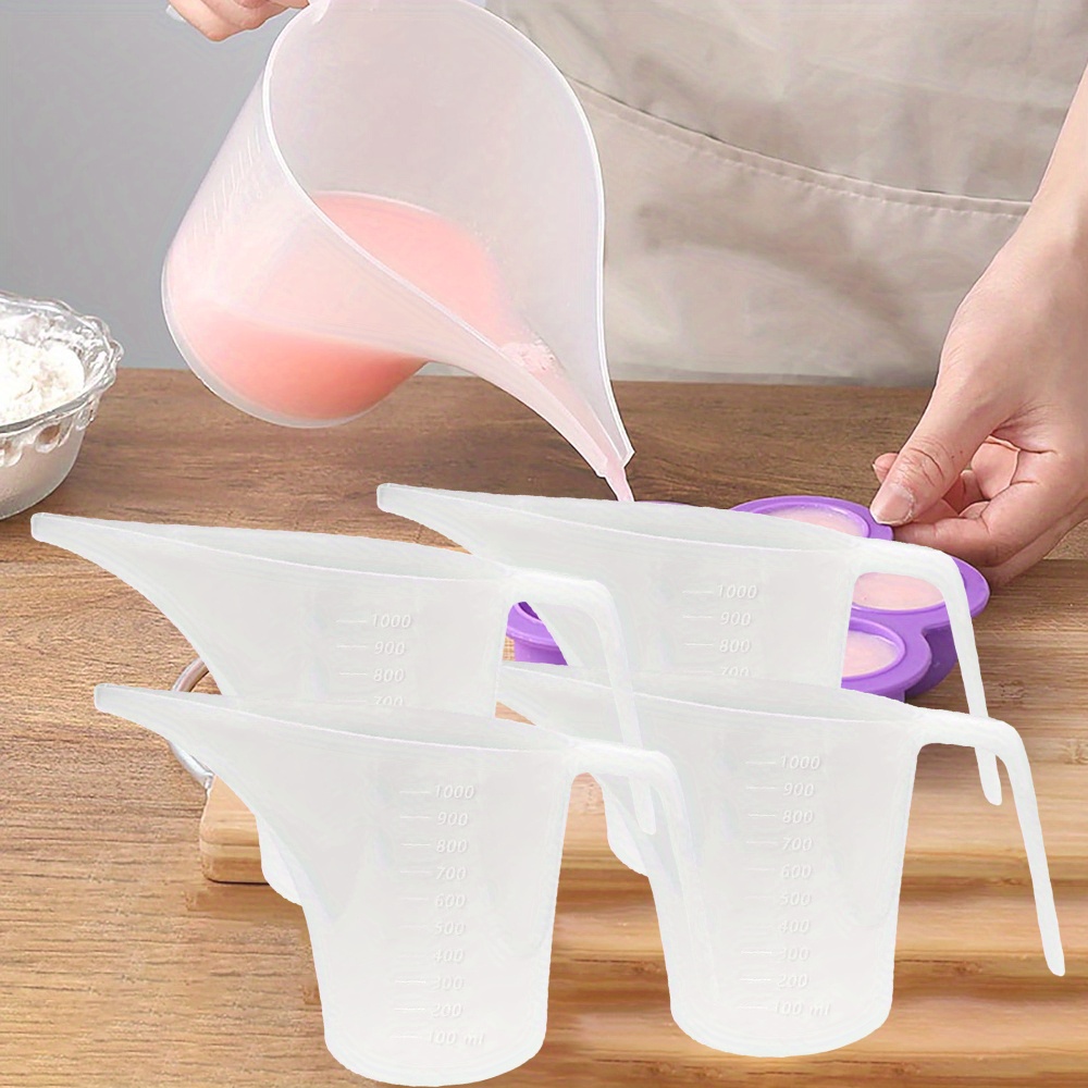 

4pcs Large Capacity Plastic Funnel Water Jug Measuring Cup With Handle Easy To Pour Design Long Curved Mouth Measuring Water Jug Suitable For Baking Tools Mold Oil Water Baking Tools Kitchen