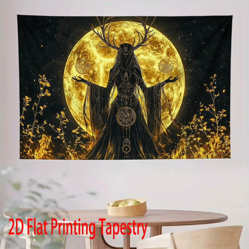 Tapiz de pared diosa de la luna con astas para casa y dormitorio_voghion.com