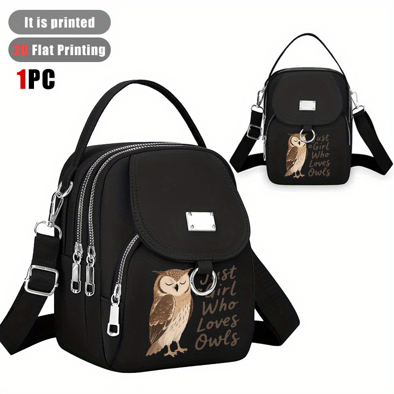 TEMU 1pc Owl Lover Crossbody Bag - Cute Owl Graphic Purse With Zipper Closure, Convertible Handbag/shoulder Bag, Durable Polyester Everyday Bag For ,