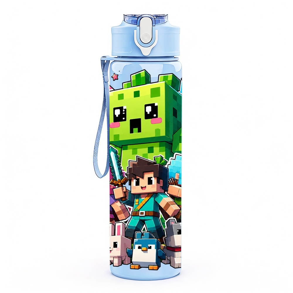 TEMU 1pc Creeper Block Figure Multi-animal Cartoon Collection Pattern, 750ml/26oz Colorful Plastic Sports Water Bottle, Tumbler, Cute Printed Design,