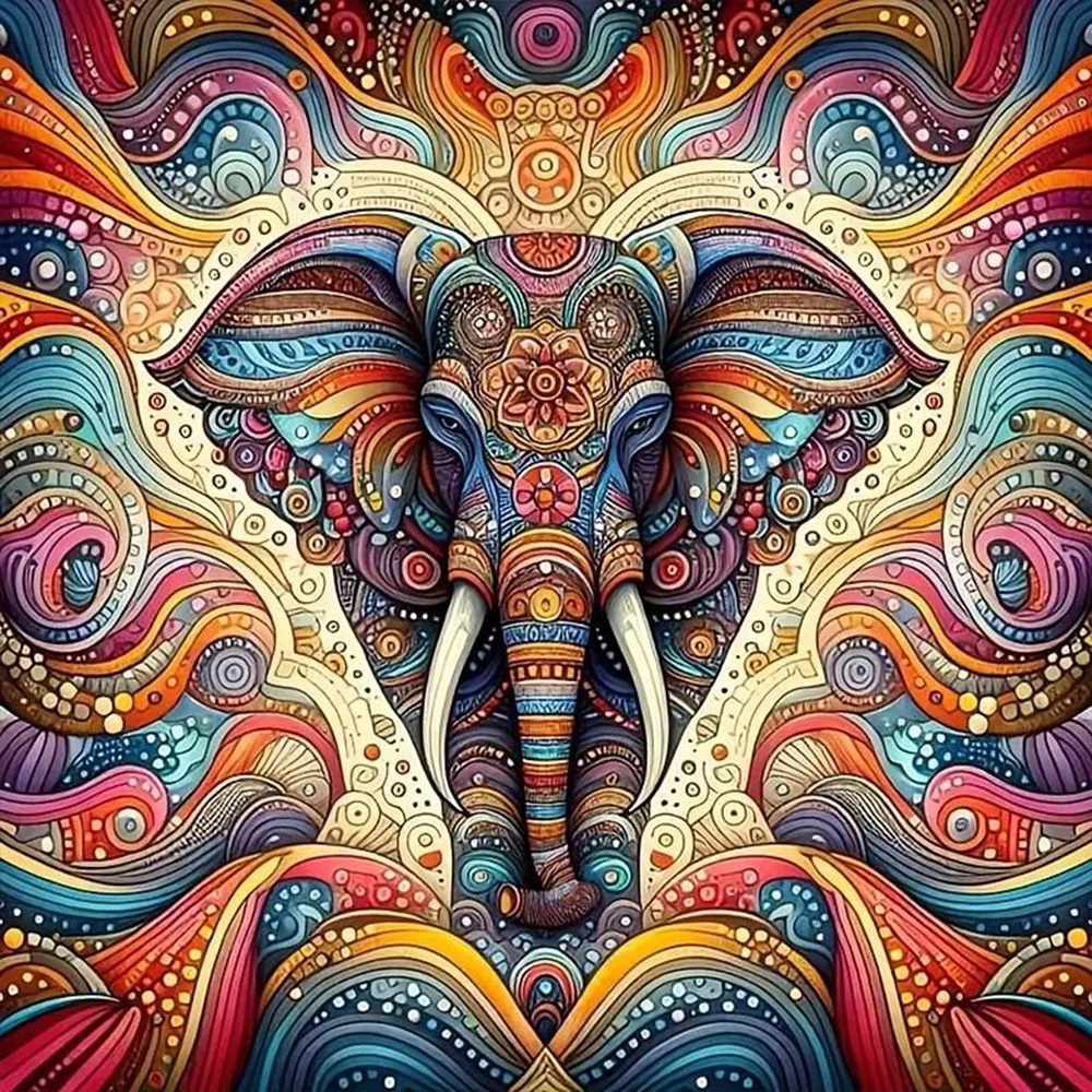 TEMU 1pc (30x30/40x40/50x40) Cm , Elephant Pattern 5d Diamond Painting Kit, Round Acrylic Diamonds, Mosaic Art Craft, Suitable For Adult Beginners To