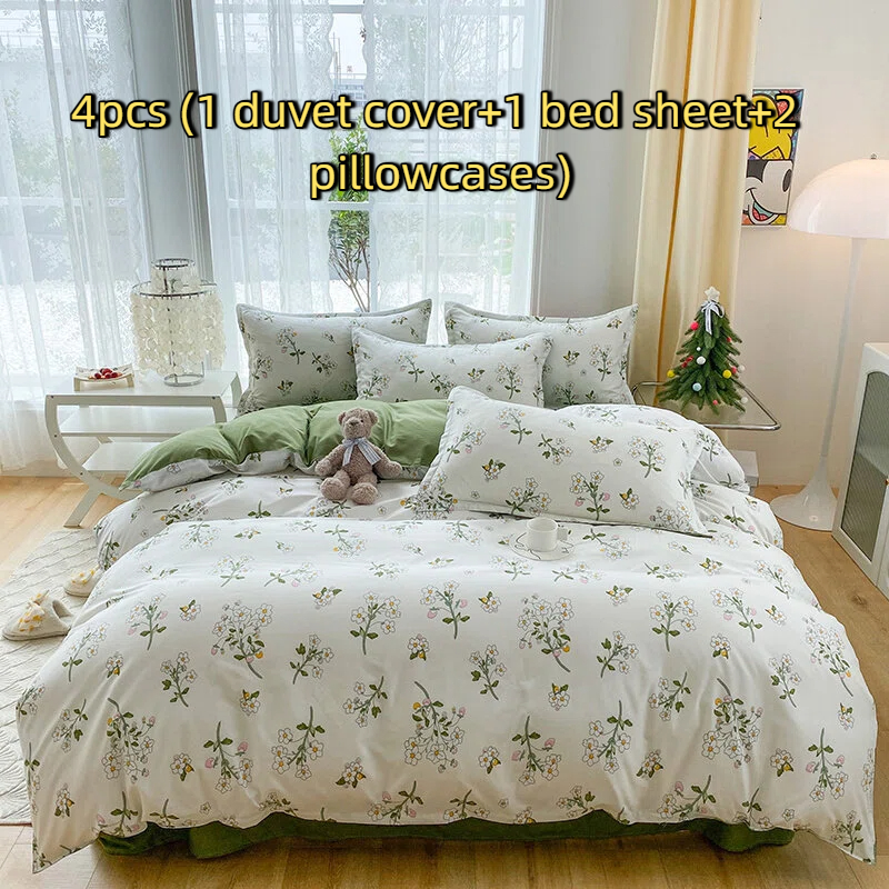 TEMU 4pcs- New Brushed Printed 4pcs Set(1 Duvet 1 Bed Sheet 2 Pillowcases), Winter Bedding, Soft And Comfortable Fabric, And Breathable, Fashionable