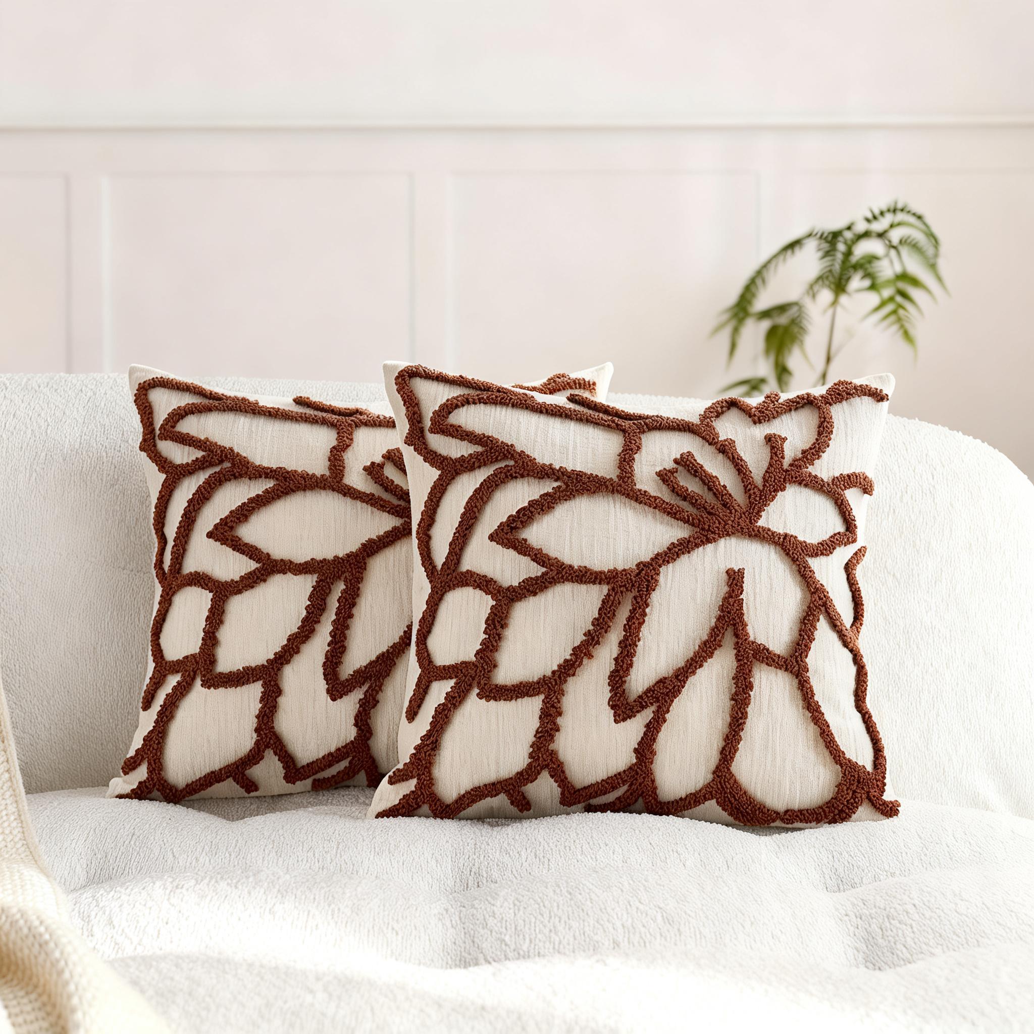 2-Pack Tufted Rose Pillow Covers| Embroidered, Comfortable Polyester Covers with Geometric-Pattern, Zipper Closure, Suitable for Home/Office Use