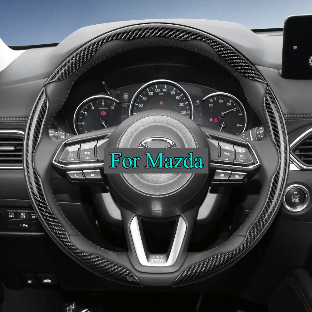 TEMU Suitable For Carbon Fiber Texture Steering Wheel Cover With Segmented Quick-release Design, Durable, For For Mazda3 For Mazda2 And Other Models