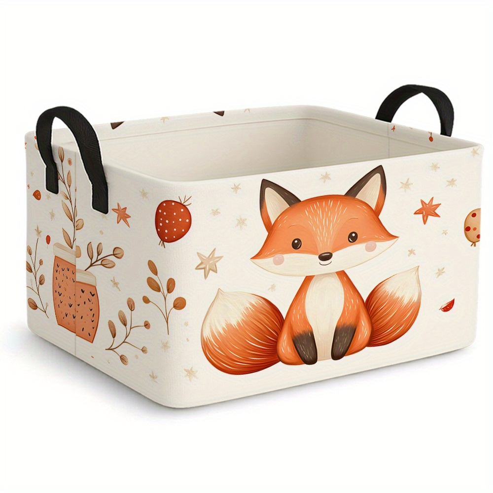 TEMU 1 Panier de Rangement Pliable Extra Large avec Motif Renard de Forêt, Bac de Rangement Ouvert, Grand Panier en Tissu pour Vêtements, avec