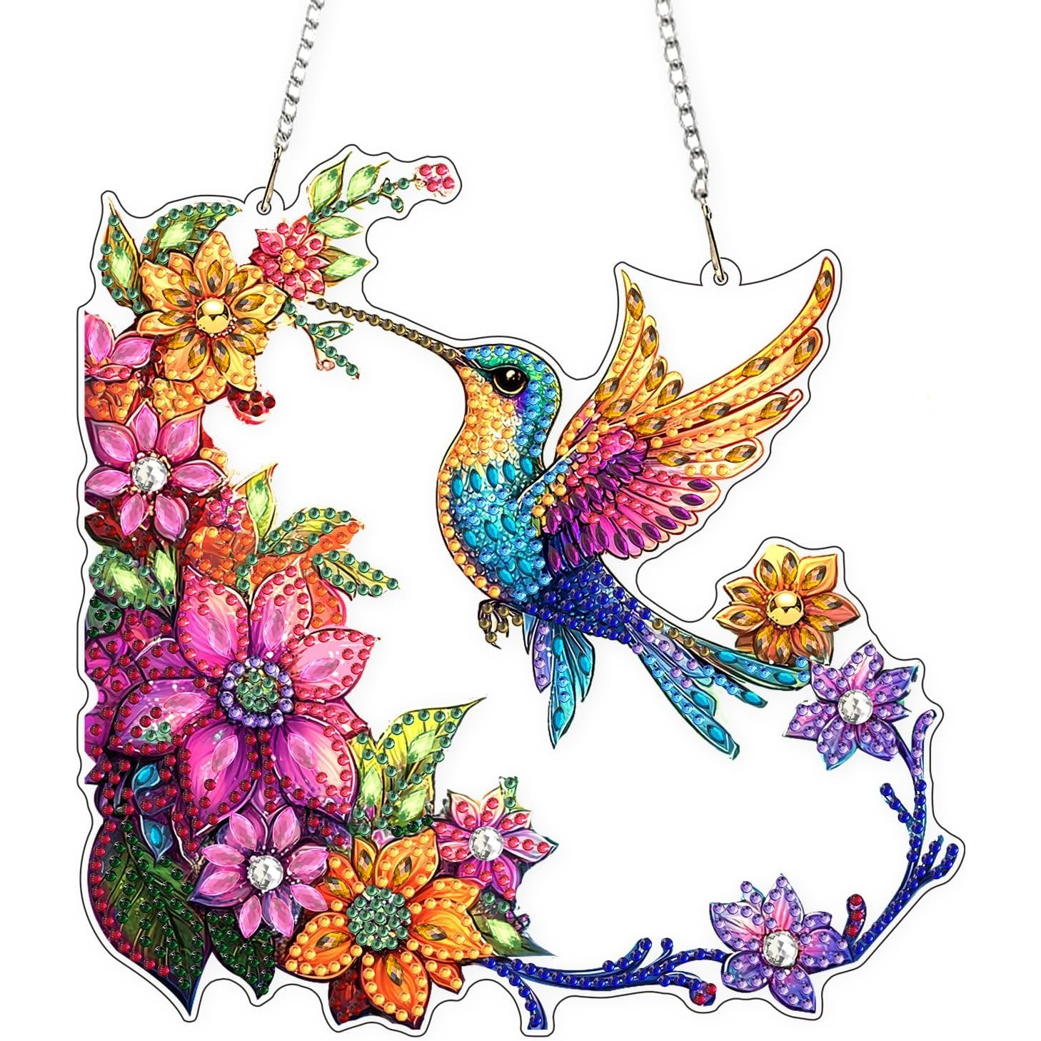 TEMU 2D doppelseitiges FLACHES farbiger Kolibri Diamantmalerei-Anhänger-Einsatz-Set zum Aufhängen für - Gartendekoration, ein einzigartiges kreatives