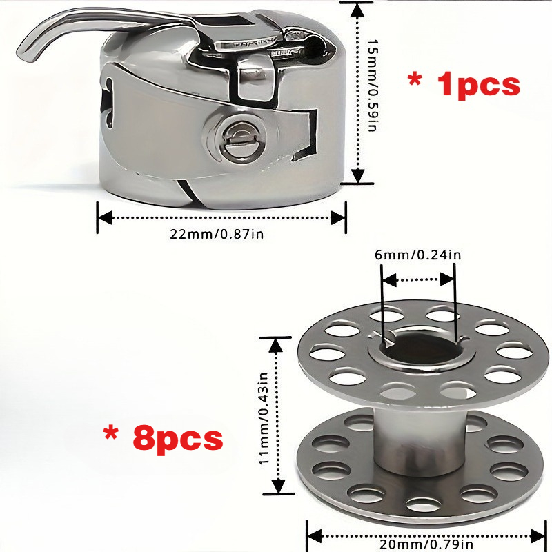 TEMU 9 pezzi Scatola per bobine in metallo con bobina, bobine per macchine da cucire a carica frontale, bobine in metallo Classe 15 per macchine da