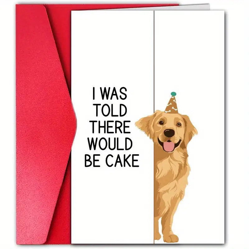 TEMU 1pc Of A Birthday Card Featuring A Humorous Dog Wearing A Party Hat And - An Adorable Golden Retriever Greeting Card, Blank Inside, Perfect As A