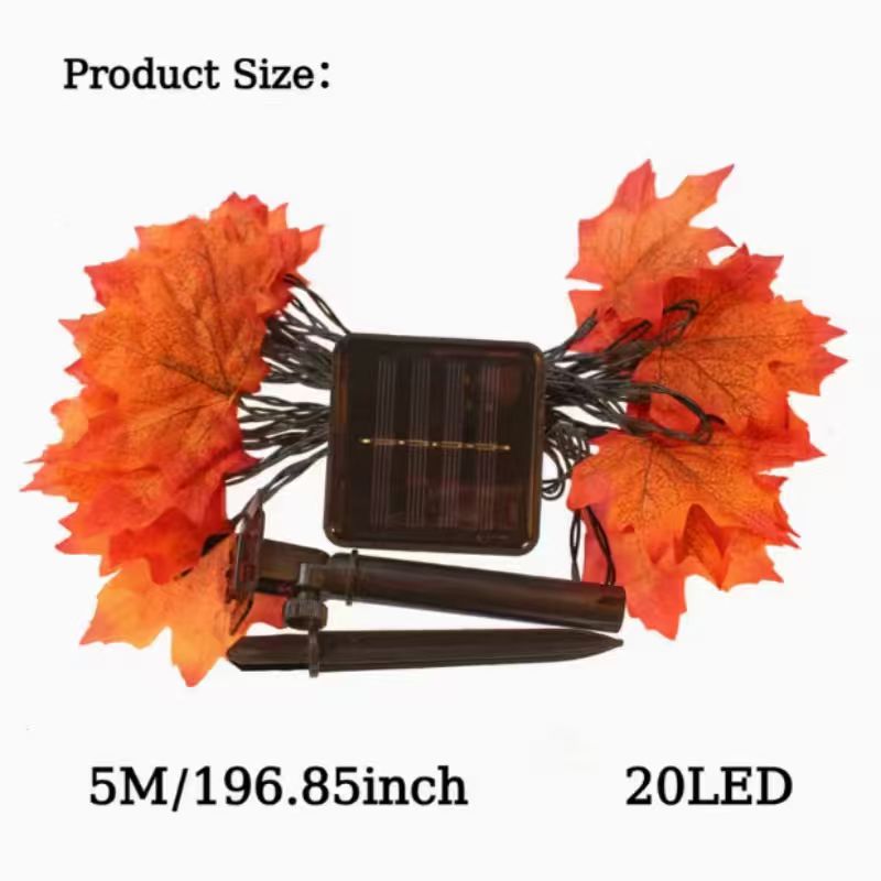 TEMU Solar-powered Romantic String Lights, Maple Leaf Fairy String Lights, 20 Led, Suitable For Harvest Festivals, Camping, Beach Weddings,